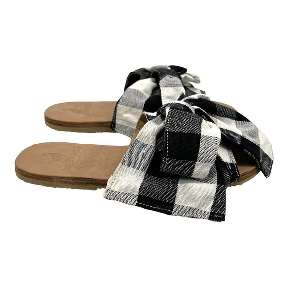 Brother Vellies Burkina Slide Montauk Picnic Gingham Bow Sandals NWT Women’s 8 - Picture 3 of 15